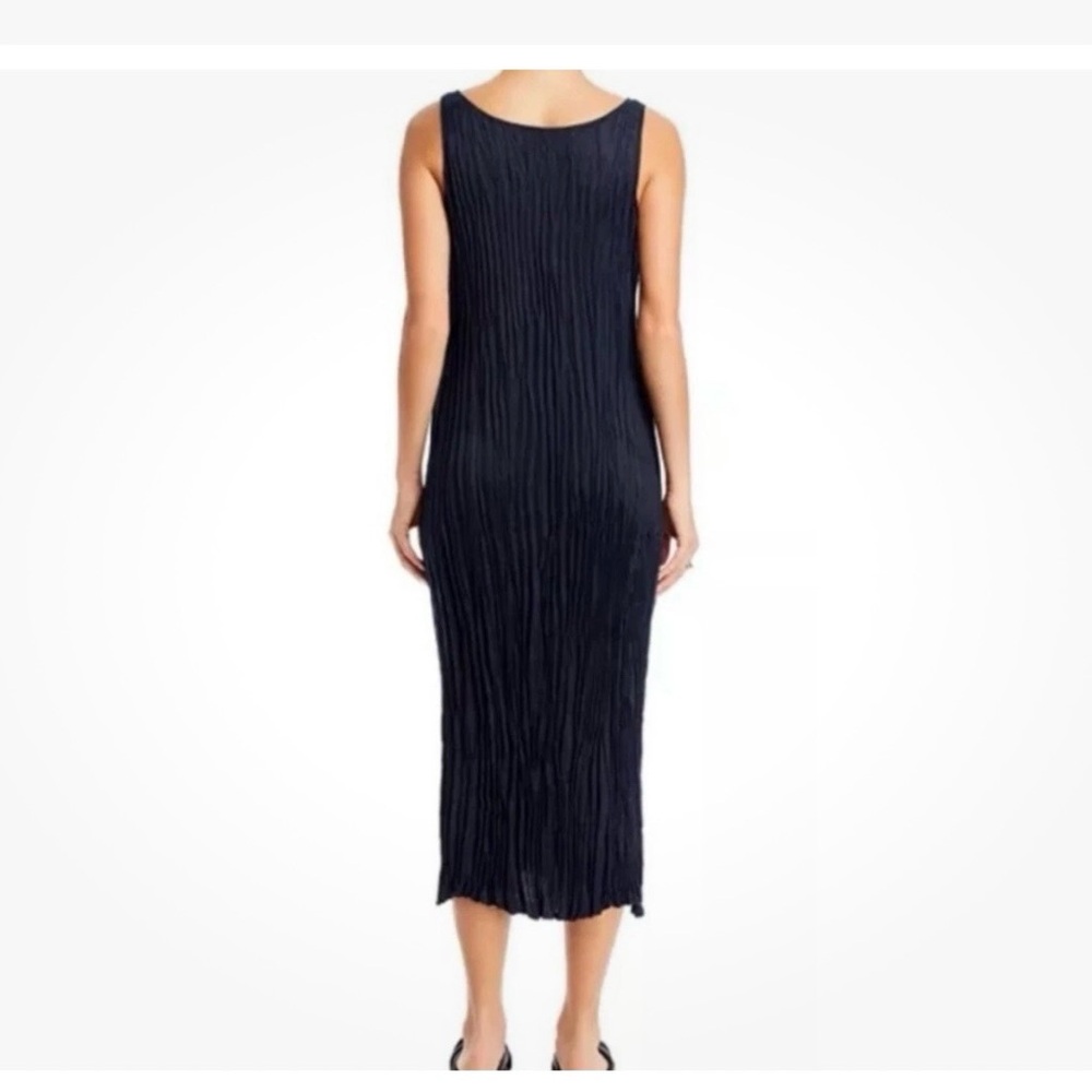 Eileen Fisher Black Crushed
Cupro silk Midi Dress Small Scoop
Neck Pleated dress - Picture 3 of 5
